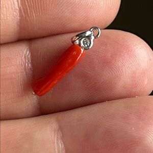 Red Coral pendant 14K white gold with diamond